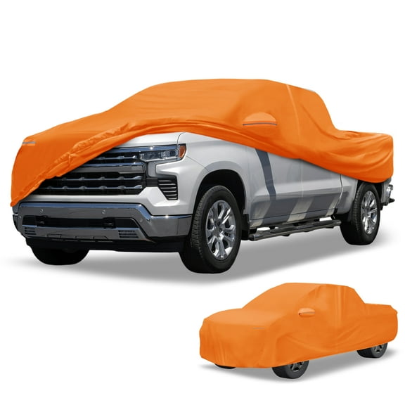 Unique Bargains Car Cover Waterproof All Weather Automotive Outdoor Anti-UV Sun Rain Protection Full Exterior Cover for chevy Silverado 210D-PU Orange with Reflective Strips