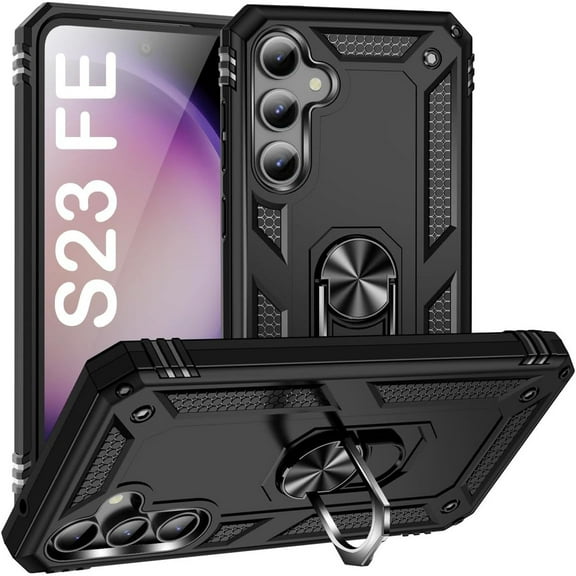 Military Grade Hybrid Case with Ring Grip for Samsung Galaxy S23 FE - Black