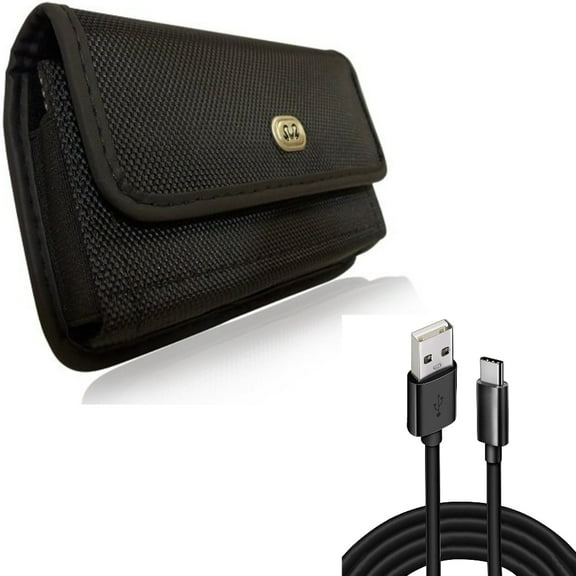 Type-C 10ft USB Cable w Rugged Case Belt Clip for Samsung Galaxy A53 5G,A33 5G Phones - Charger Cord Power Wire USB-C, Holster Canvas Cover Pouch