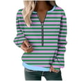 thumbnail image 2 of Htigea Striped Womens Sweatshirts Half Zip Up Long Sleeve Casual Loose Fit Pullover Tops Cute Preppy Sweatshirts for Teen Girls Green S, 2 of 3