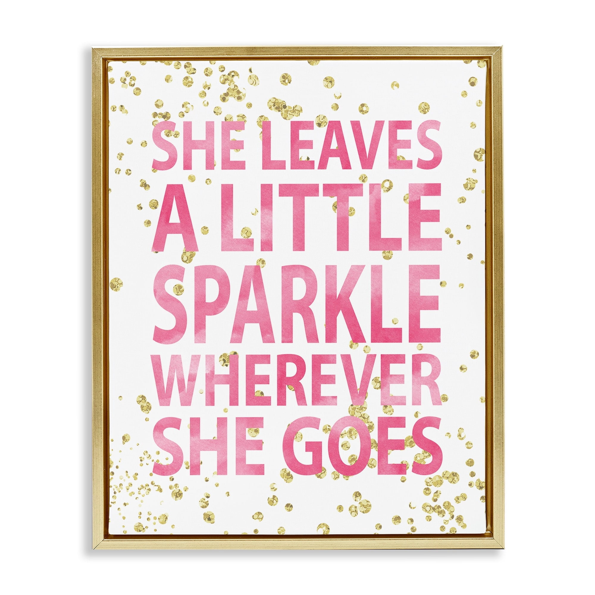 Stupell Industries She Leaves a Little Sparke Metallic Gold Framed Floating Canvas Wall Art, 24x30, by Susan Newberry Designs