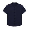 thumbnail image 4 of Kalauyu Men's Mandarin Collar Shirts Short Sleeve Button Down Shirt Summer Casual Loose Breathable Lightweight Solid Color Shirts, 4 of 5