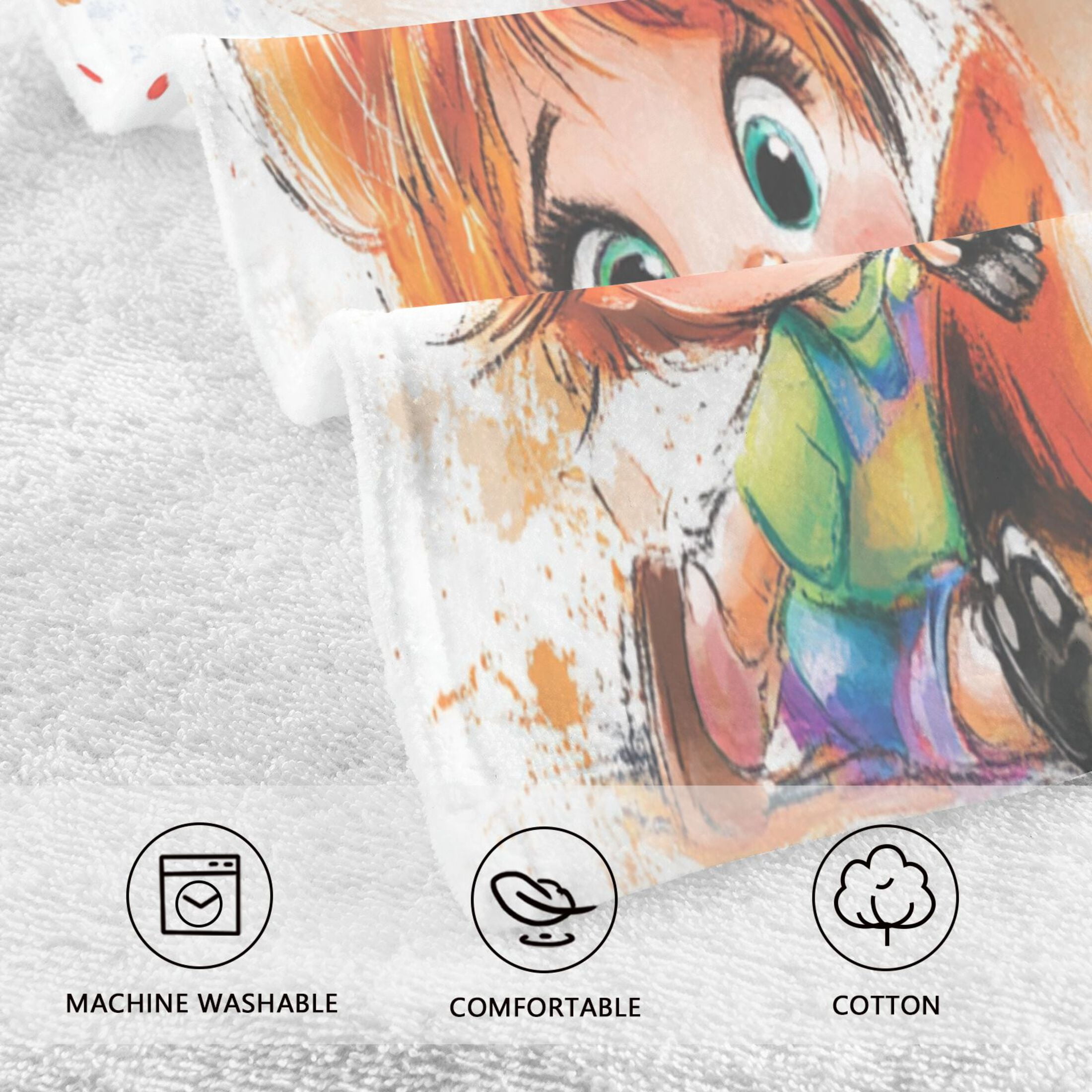 Baby and Fox Set of 2 Pure Cotton Towels, 16'' x 28'', Highly Absorbent and Soft