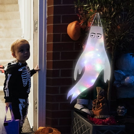 

PEONAVET Halloween Decorations Ghost Decor 46inch Halloween Decorative Printing Led Light String Ghost Pendant