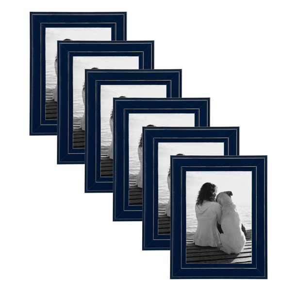 DesignOvation Kieva Solid Wood Picture Frame, Distressed Navy Blue 5x7