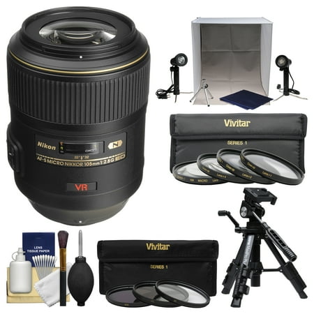 Mag Light Lens Nikon 105mm f/2.8 G VR AF-S Micro-Nikkor Lens with 3 UV/CPL/ND8 & Macro Filters + Portable Light Box + Macro Tripod + Kit ()