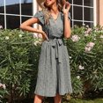thumbnail image 2 of Boho Dress for Women Petal Short Sleeve V Neck Bohemian Midi Dress Casual Loose Summer Pleated Beach Dress with Belt, 2 of 7