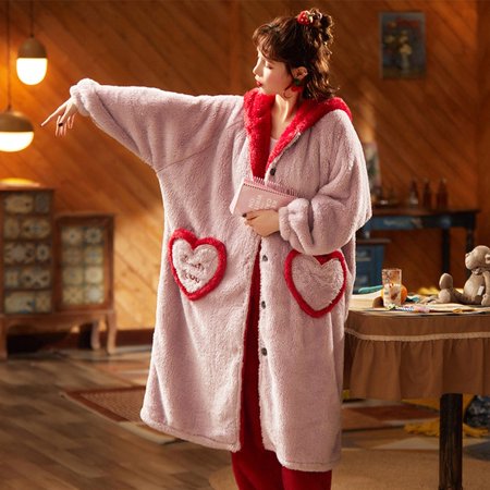 

PIKADINGNIS Women Sleepwear Plus Size XXL Intensification Nighty Plush Set Winter Pyjamas Loose Version Medium Style Hooded Pajamas женский