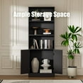 thumbnail image 5 of 63" Tall Bookshelf with 2 Doors, Modern Bookshelf with Storage, 3 Shelf Bookcase with Adjustable Shelf, 3 Tier Bookshelf, Open Shelves Bookcase, Unique Bookshelf for Home Office, Black, 5 of 8