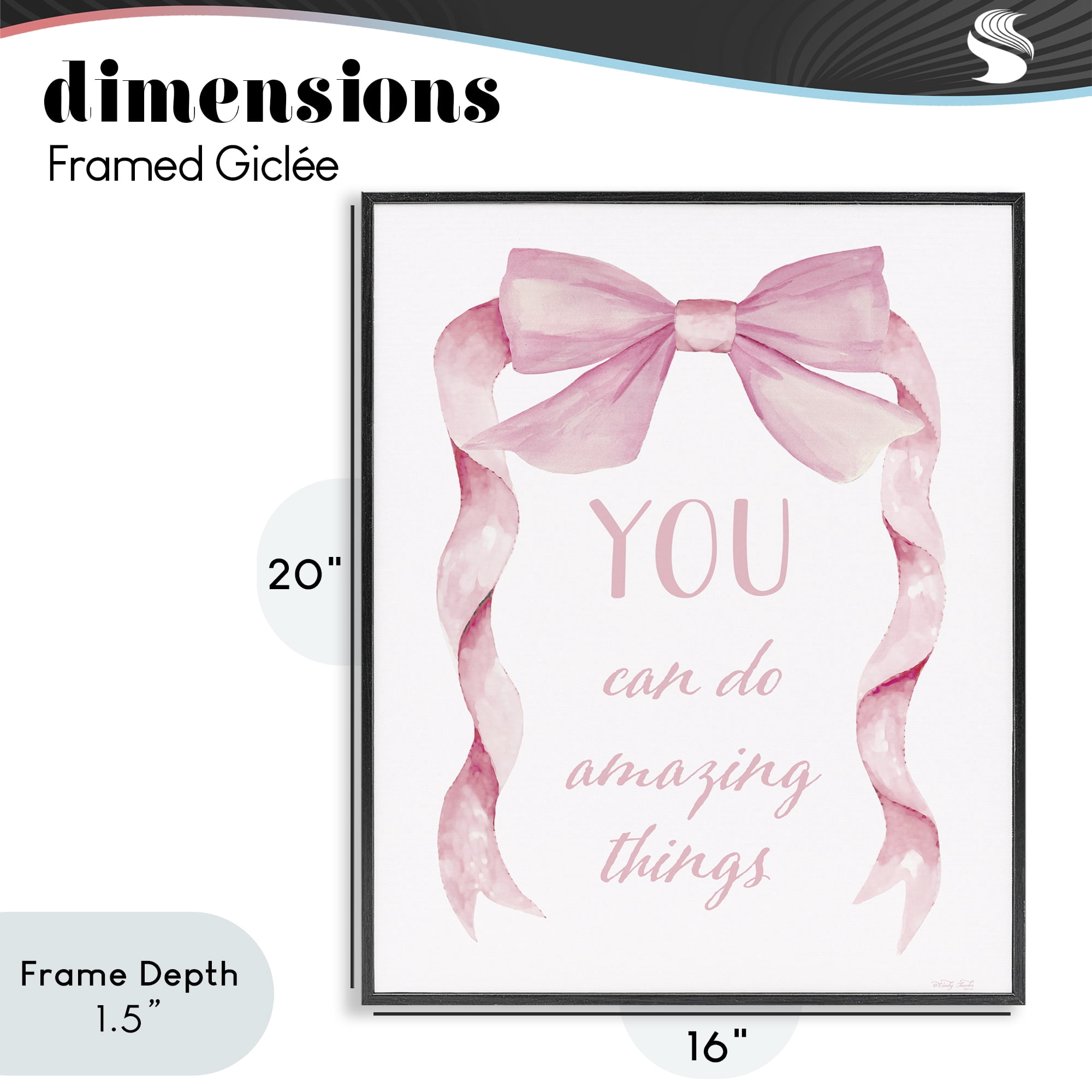 Stupell Industries Feminine Encouragement Ribbon Black Framed Giclee Art, design by Cindy Jacobs