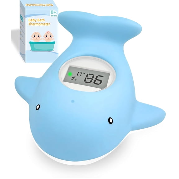 Baby Bath Tub Thermometer - Bathtub Water Thermometer with Room Temperature - Safety Floating Whale Bathtub Toy - New Upgraded Mute Flashing Alert, Gift for Mom Newborn Infant