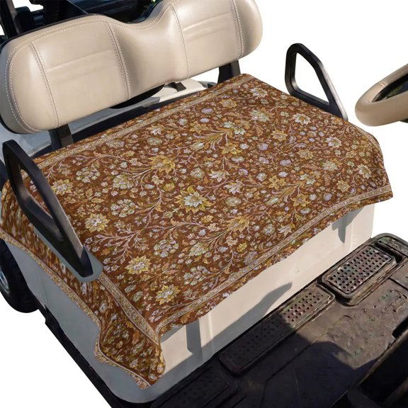 Golf Cart Seat Cover Brown Blossom Vines Club Car Golf Cart Seat Covers Soft Absorbent Golfcart Towel Blanket Palmette Floral Fields Golf Seat Covers for Cart Decor Fits 2 & 4 Passenger 51"x31"