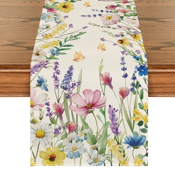 Sm:)e 13" x 72" Daisy Eucalyptus Lavender Floral Leaves Spring Table Runner