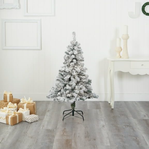 Nearly Natural 4' Green Flocked Spruce Artificial Christmas Tree