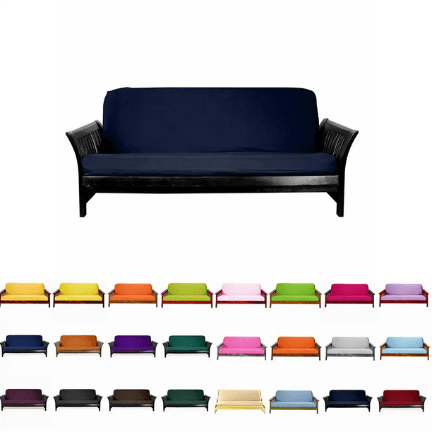 Magshion Full Size Solid Futon Cover Mattresses Sofa Loveseat Slipcover, 54x75 inch Navy Blue