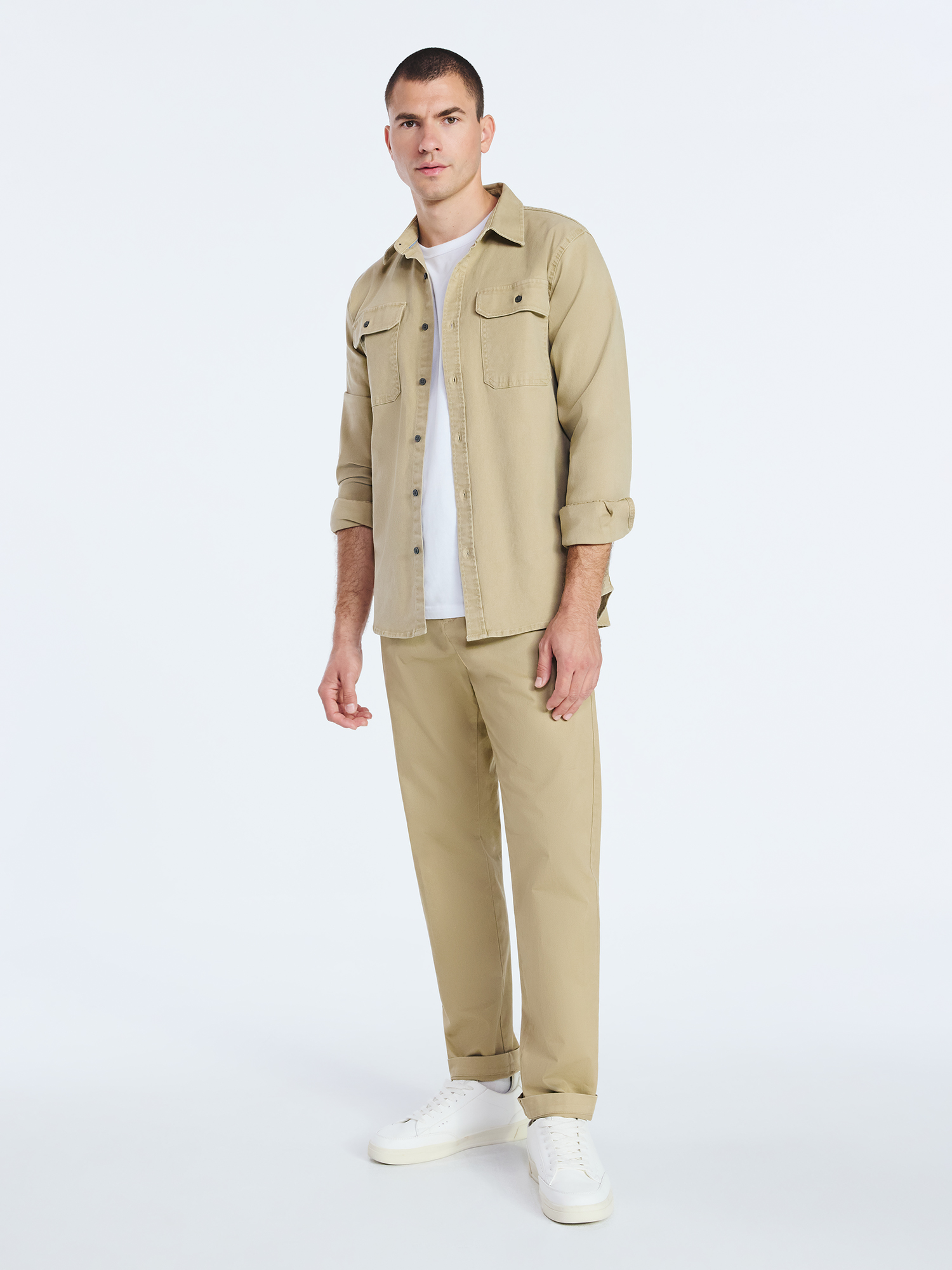 Free Assembly Men's Two Pocket Woven Shirt with Long Sleeves, Sizes S-3XL