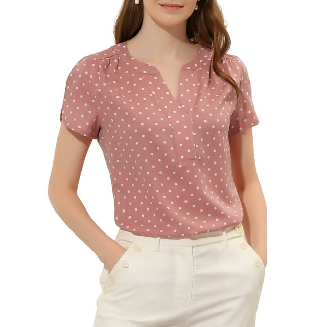 INSPIRE CHIC Blouse à Pois pour Femme de la Saint-Valentin Col en V Manches Courtes Haut de Bureau TP Rose
