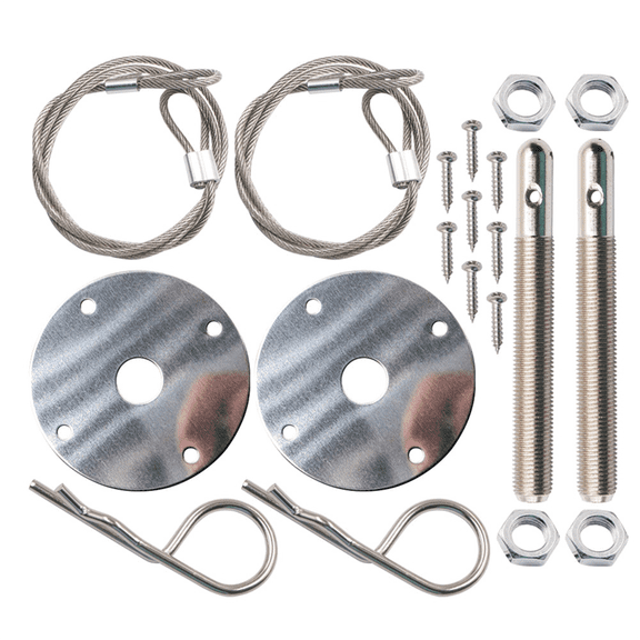 Hood Pins Kit for Car, Pin Plate Lock Clip Kit, Universal Engine Bonnet Locking Catch Kits