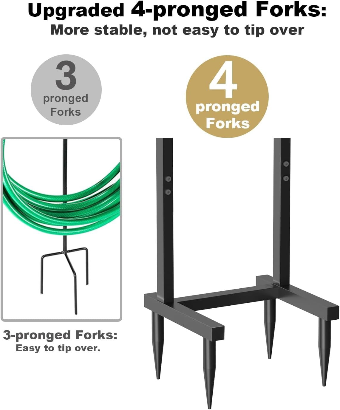 Outdoor Garden Hose Holder Freestanding with Brass Faucet And 4 Spikes, Heavy Duty Metal Water Hose Reel Stand Hanger Rack Organizer Holds Storage 150ft Hose for Outside Yard Lawn, Black