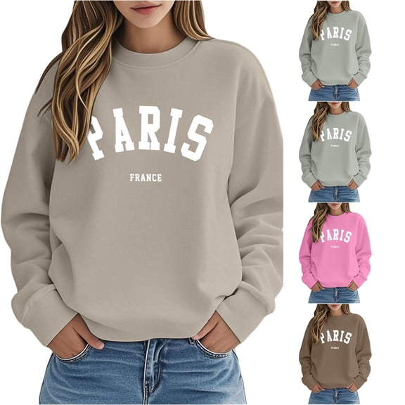 Wxolcjlv Paris Letter Print Sweatshirt for Women Crew Neck Cut Sweatshirts