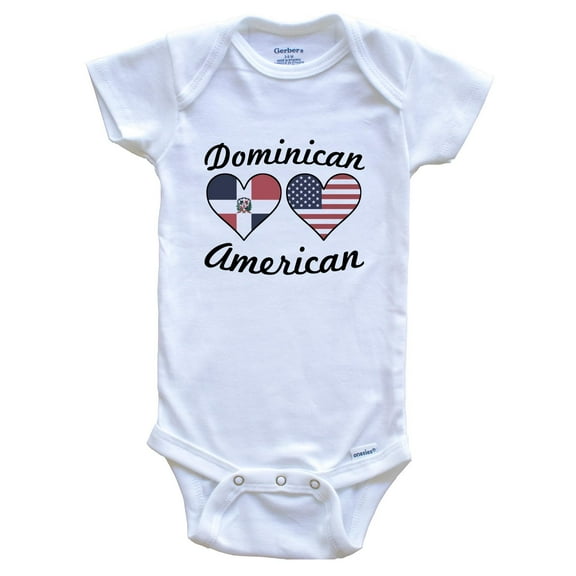 Dominican American Flag Hearts Baby Bodysuit, 0-3 Months White