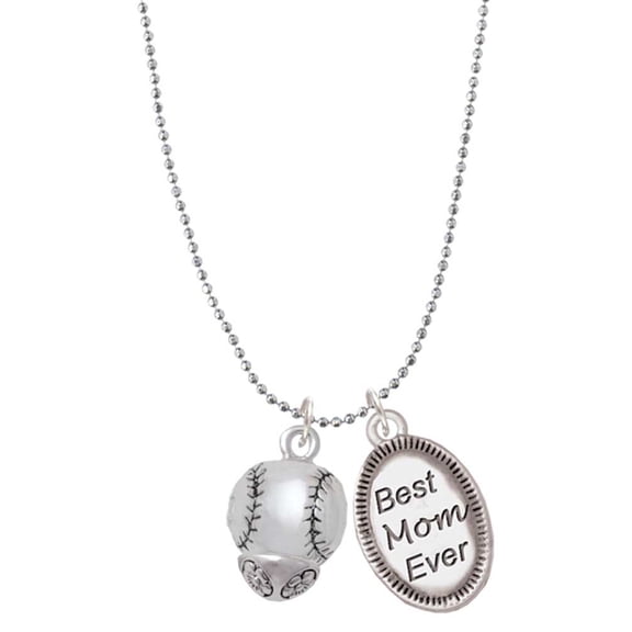 Delight Jewelry Silvertone Baseball/Softball Spinner Best Mom Ever Charm Necklace