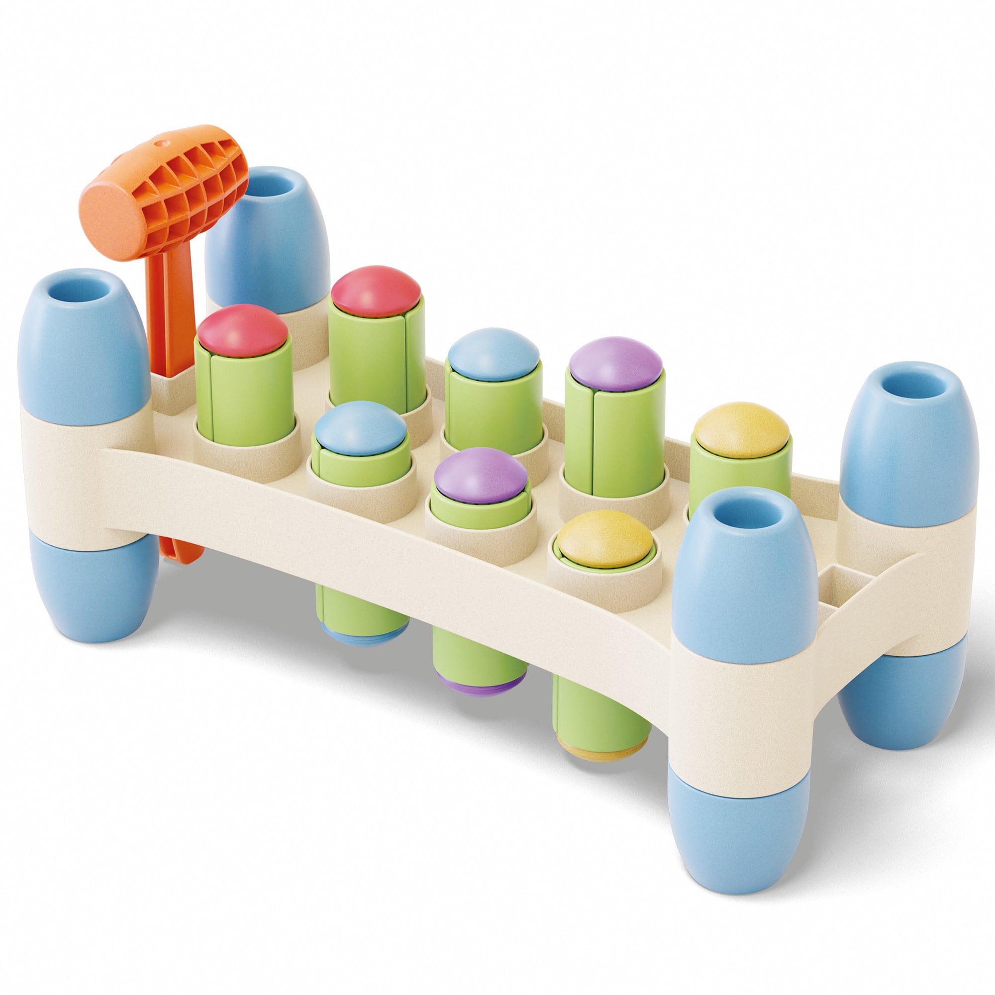 Quercetti: PlayEco+ Hammer Peggy - Classic Peg Pounding Bench Toy, Interactive & Colorful Board, Preschool Cause-Effect Play, Toddler & Kids 18mo+