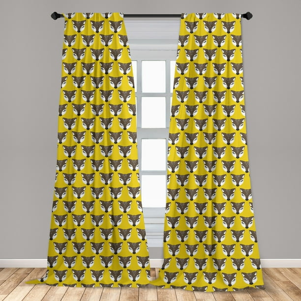 Animal Print Curtains 2 Panels Set, Nursery Themed Pattern of Cartoon Fox Heads, Window Drapes for Living Room Bedroom, 56 Animal Print Curtains 2 Panels Set, Nursery Themed Pattern of Cartoon Fox Heads, Window Drapes for Living Room Bedroom, 56