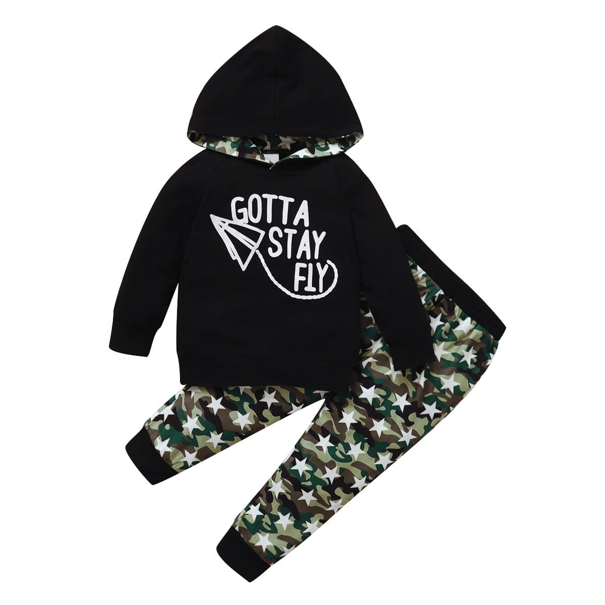 4T Baby Girl Clothes Baby Girl 2PCS Outfits Hooded Long Sleeve Letter Print Top Camouflage Pants Set Black 3-4T Baby Girl Clothes