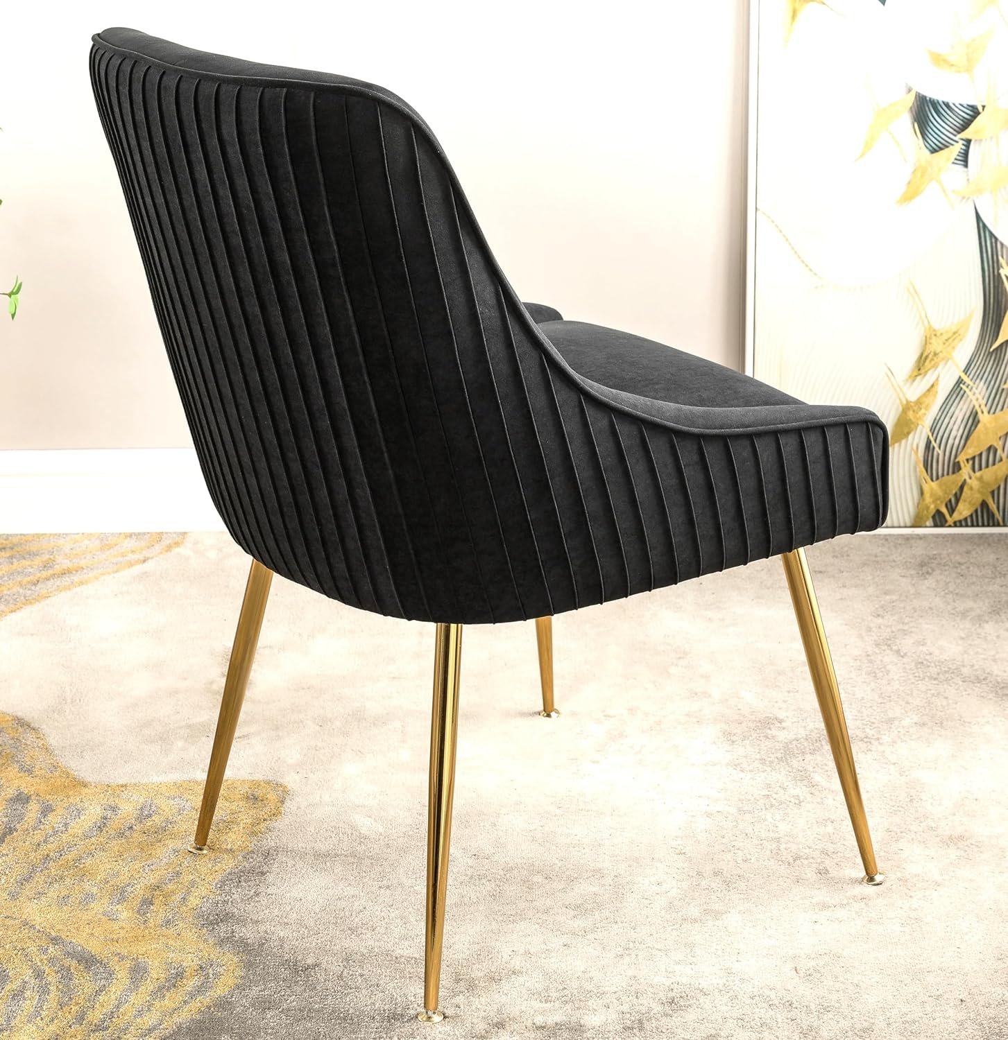 US Pride Furniture Luxury Velvet Chair with Elegant Scoop Back Design Gold Metal Legs and Soft Upholstery Comfortable Seating for Dining Room Kitchenor Office W22.0 x D25.0 x H35.2 Black