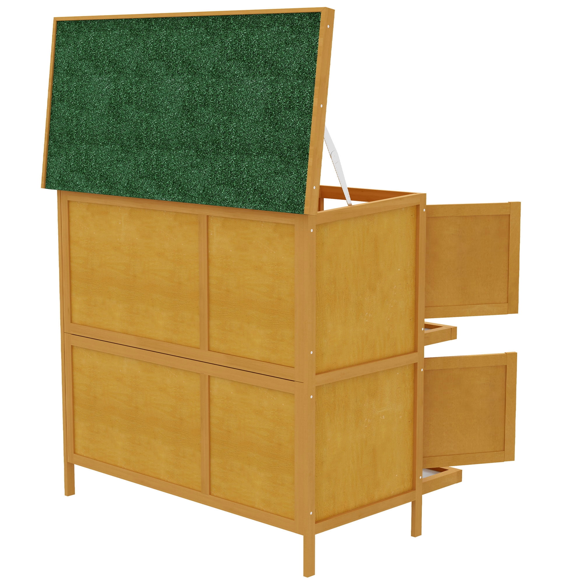 PawHut Wooden Bunny Hutch Rabbit Hutch Small Animals Habitat with Ramp, Removable Tray and Weatherproof Roof, Indoor/Outdoor, Yellow