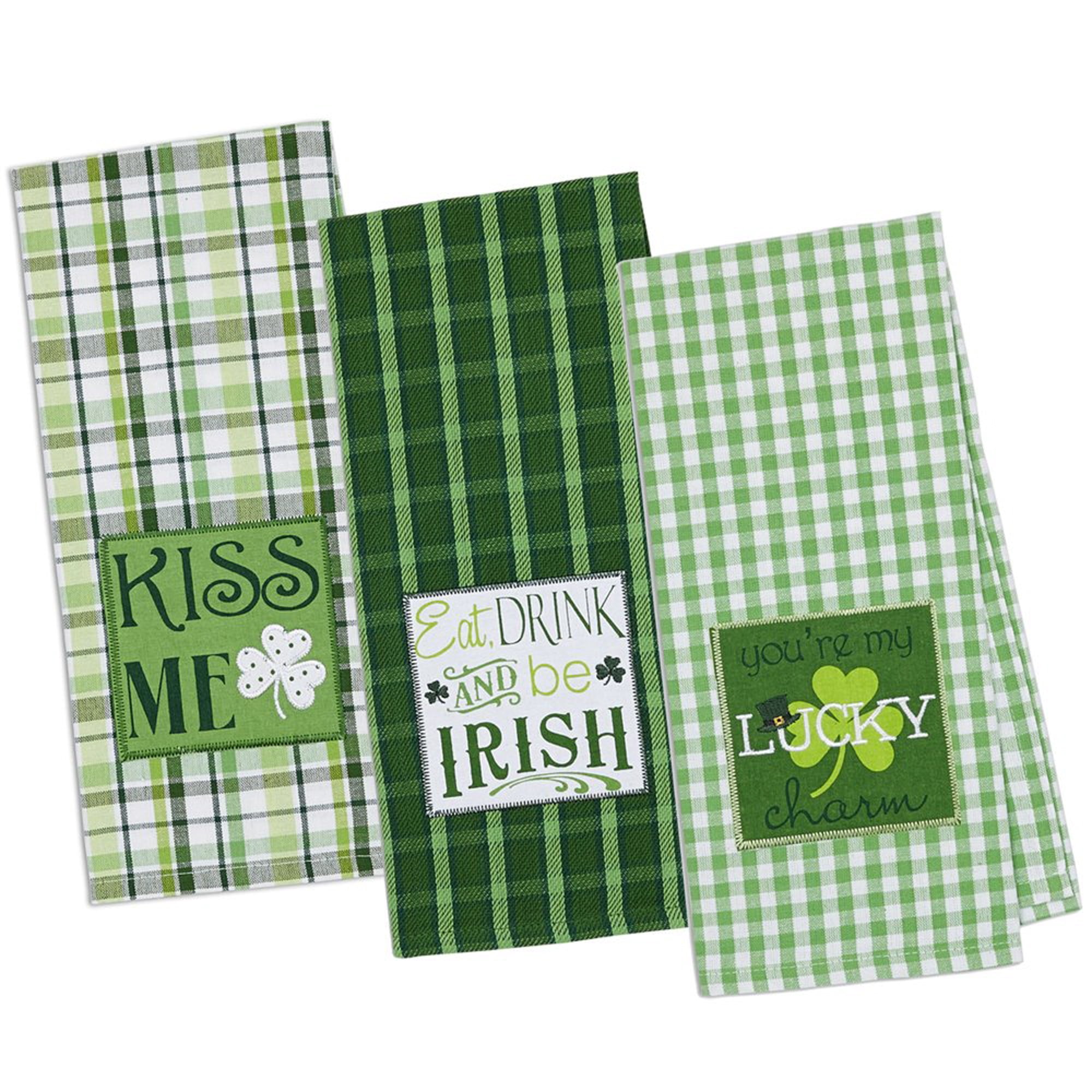 Lucky Day Dish Towels Set of 2 Shamrocks Clover St Patrick's Day Kitchen Tea 