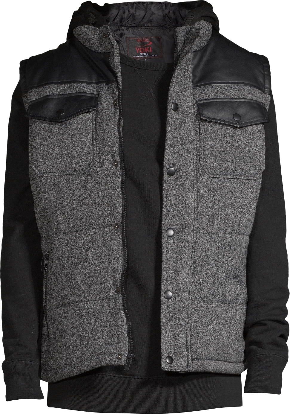 Yoki Men s Quilted Space Dyed Men s Vest with PU Trim on Yoke and