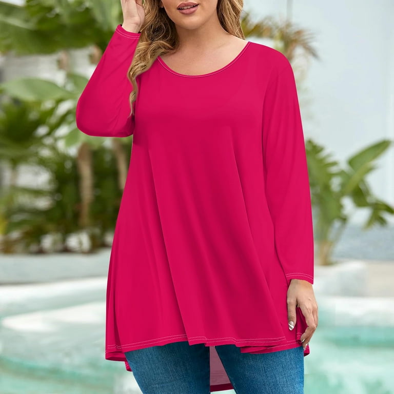 JULMCOMO Hot Pink Plus Size Shirts for Women Clearance Long Sleeve