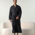 thumbnail image 5 of SWSMCLT Men's Billowy Fleece Bath Robe Belt Cold Weather Drop Shoulder Baggy Fall Bathrobes Bathrobe Chunky Comfy Dark Grey Medium-Large, 5 of 5