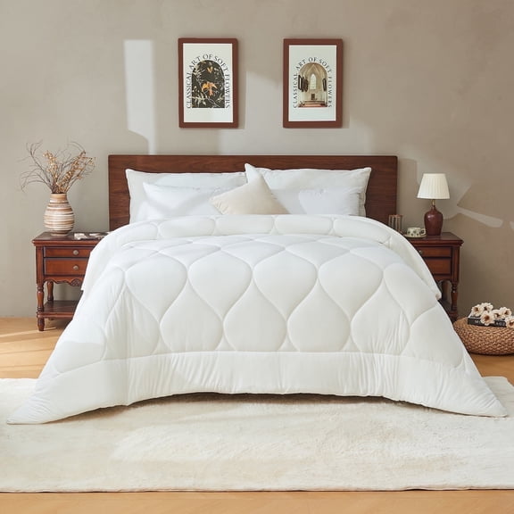 Bestier Sorona Eco Fabric Comforter Queen Size| Extra Fluffy Down Alternative Duvet Skin-Friendly Bedding for All Season, Machine Washable, White (90x90 inches)