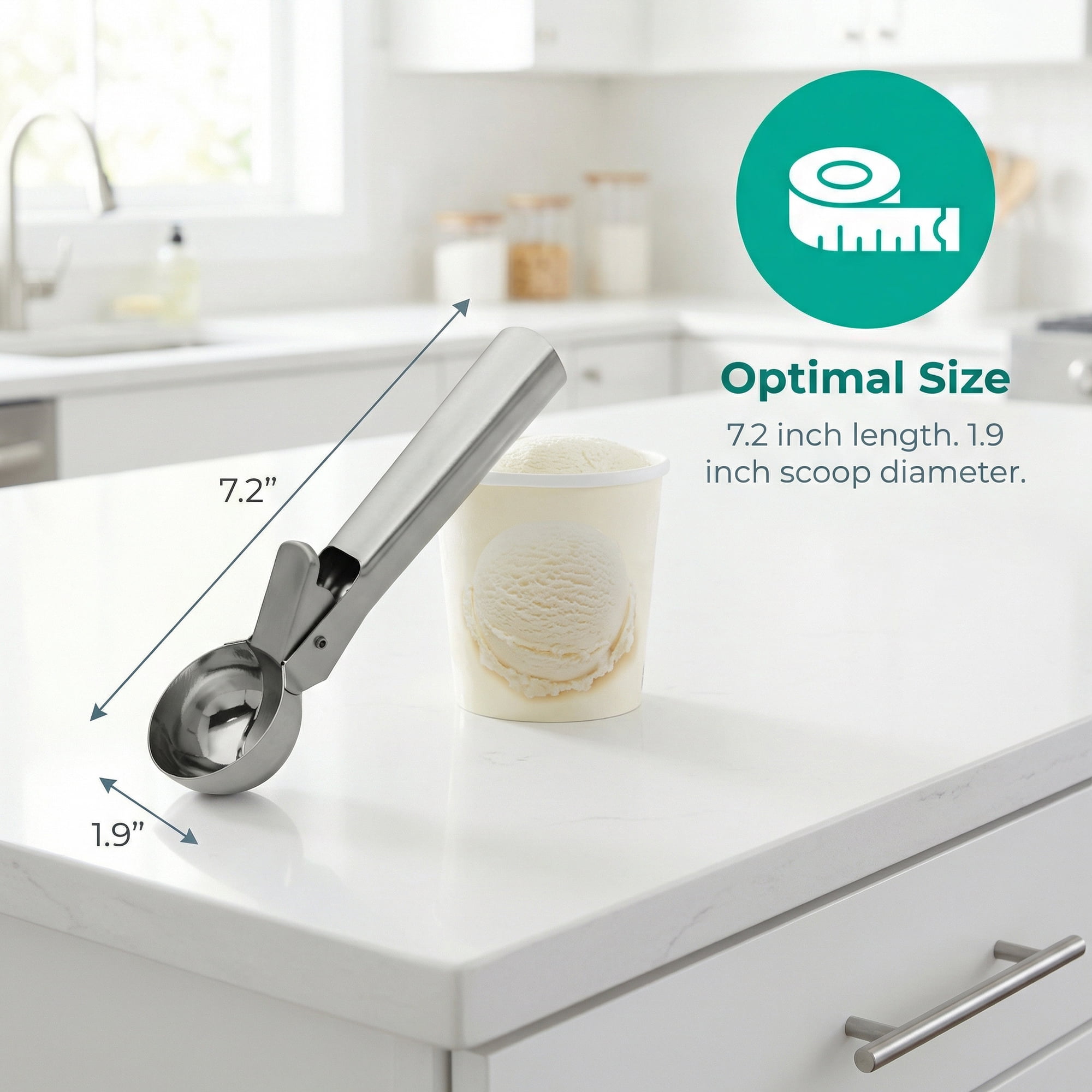 Unique Bargains Stainless Steel Ice Cream Scoop for Use and Cleaning Silver 7.2in