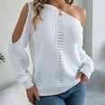 thumbnail image 4 of Fiaer Womens Sweater Cold Shoulder Hollow out Knitted Pullover Long Sleeve Loose Fit Casual Fashion Warm Tops White XL, 4 of 6