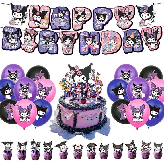 DONNGZAE Kuromi Birthday Party Supplies, Cartoon Party Decorations Set Include Plates Napkins Banner Balloons Cake Toppers Tableware Party Supplies for Boys Girls Birthday Party SLO526-0315