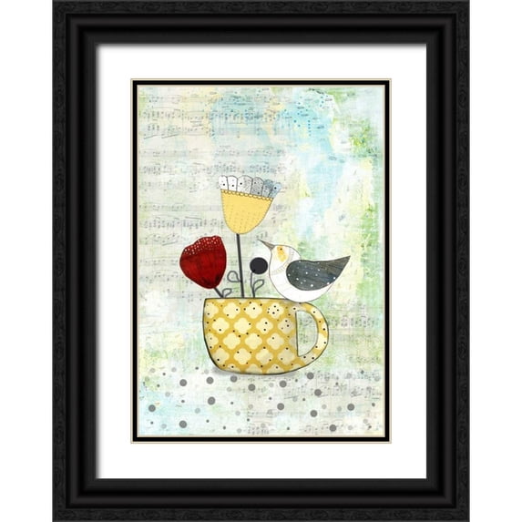Ogren, Sarah 14x18 Black Ornate Wood Framed with Double Matting Museum Art Print Titled - Bird on a Yellow Cup