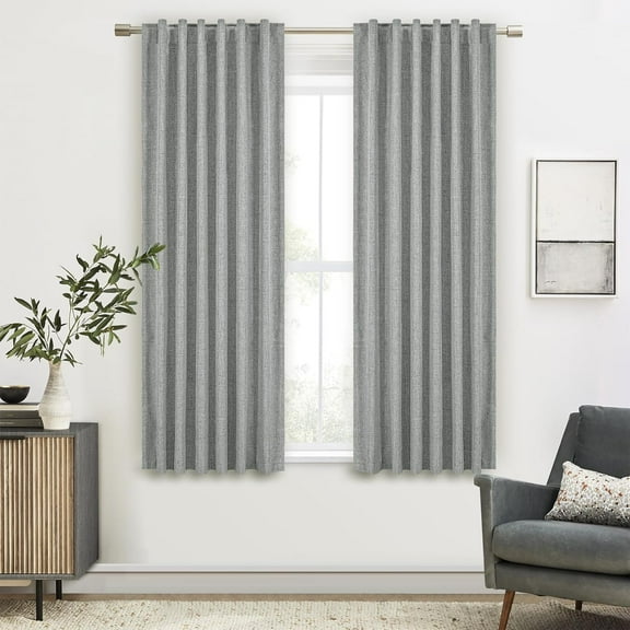 Cream Linen 100% Blackout Curtains 84 Inches Long 2 Panels Set for Living Room Bedroom Back Tab Thermal Insulated Black Out Linen Drapes Room Darkening Window Curtains