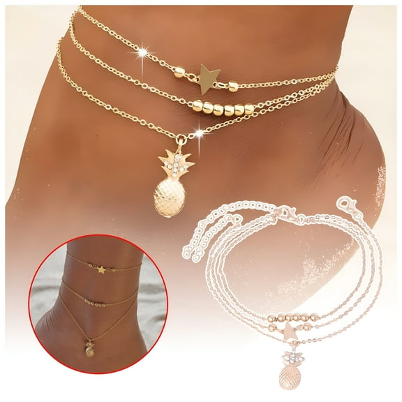 DESIGNICE Anklets, Anklets For Women, Ankle Bracelets For Women, Fashion Alloy Creative Pineapple Star Popular Double-layer Anklet