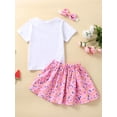 thumbnail image 4 of Bagilaanoe 3Pcs Toddler Baby Girls Birthday Outfits Letters Print Short Sleeve Romper / T-Shirts Tops + Skirt + Headband 9M 12M 18M 24M 30M Kids Casual Skirt Set, 4 of 8