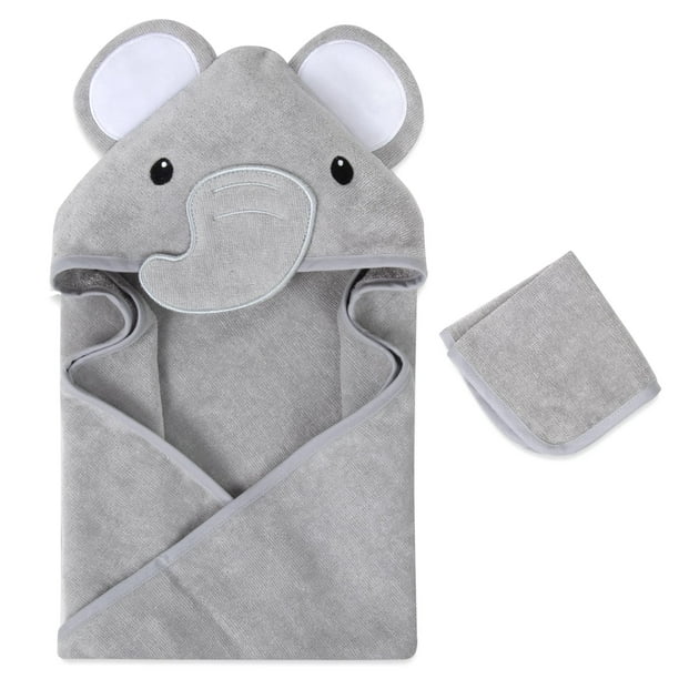 Juego de toallas Baby Essentials con capucha y elefante gris, 76 x 76 cm