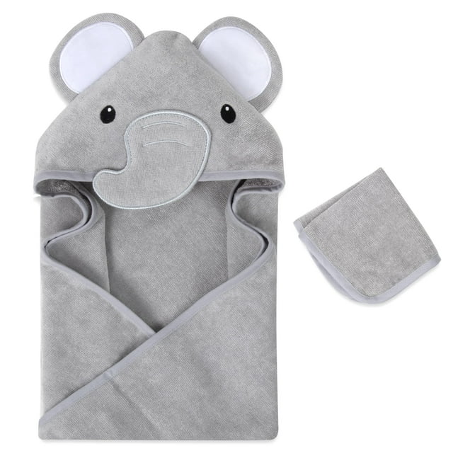 Juego de toallas Baby Essentials con capucha y elefante gris, 76 x 76 cm