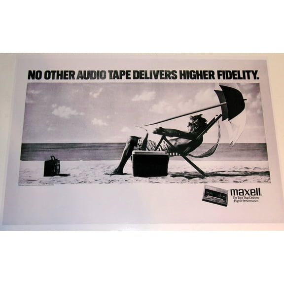 Maxell Tape "Beach Boombox Blown Away" Poster 1988- 19" x 13" Cassette 80's, XLI Audiophile poster