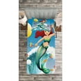 thumbnail image 3 of Ambesonne Cartoon Quilted Bedspread Set 2 Pcs, Wave with Fish, Twin Size, Multicolor, 3 of 3