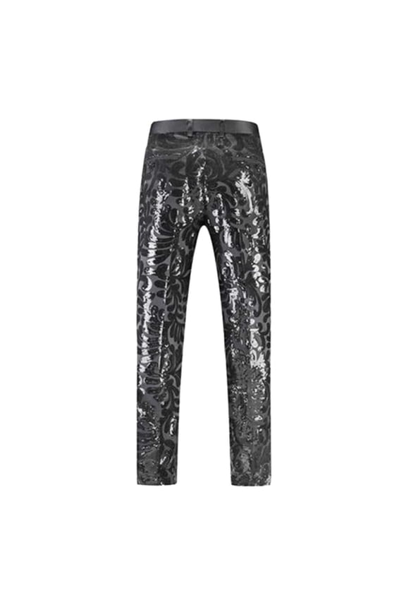 Men's Metallic Suit Pants Straight Leg Pants for Men Trendy Elastic Waist Embroidery Stage Performance Pant