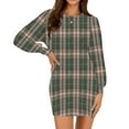 thumbnail image 2 of Women's Casual Dress Long Sleeve Round Neck Solid Color Classic Fit Midi Dress for Spring Fall Daily Wear,Dark Green,M, 2 of 6
