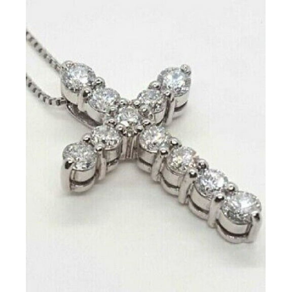 Forever Jewels 2.30Ct Round Cut Moissanite Women Cross Pendant 14K White Gold Plated